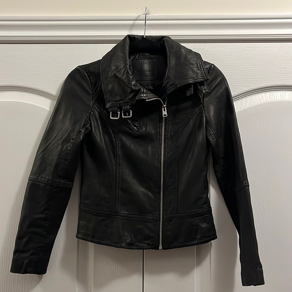 EUC All Saints Belvedere black leather moto style jacket - Picture 4 of 15